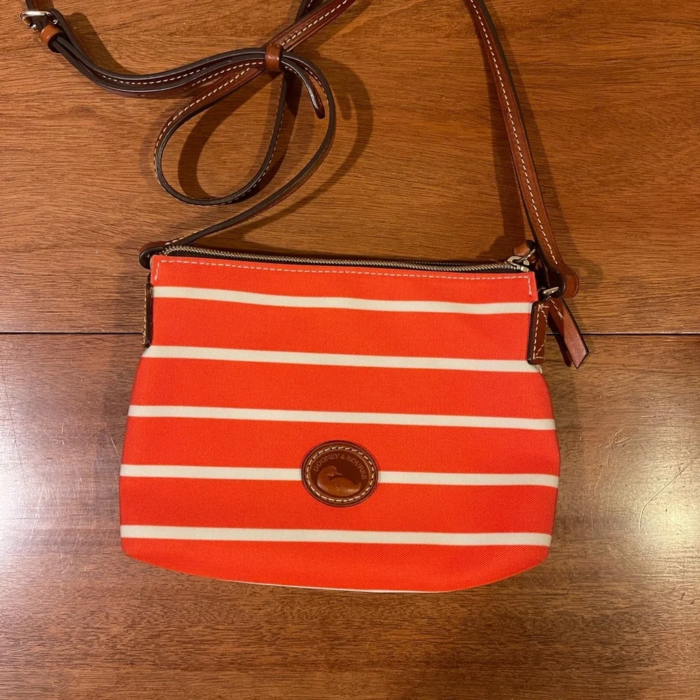 Dooney & Bourke Crossbody Bag Purse Striped Orange & White
